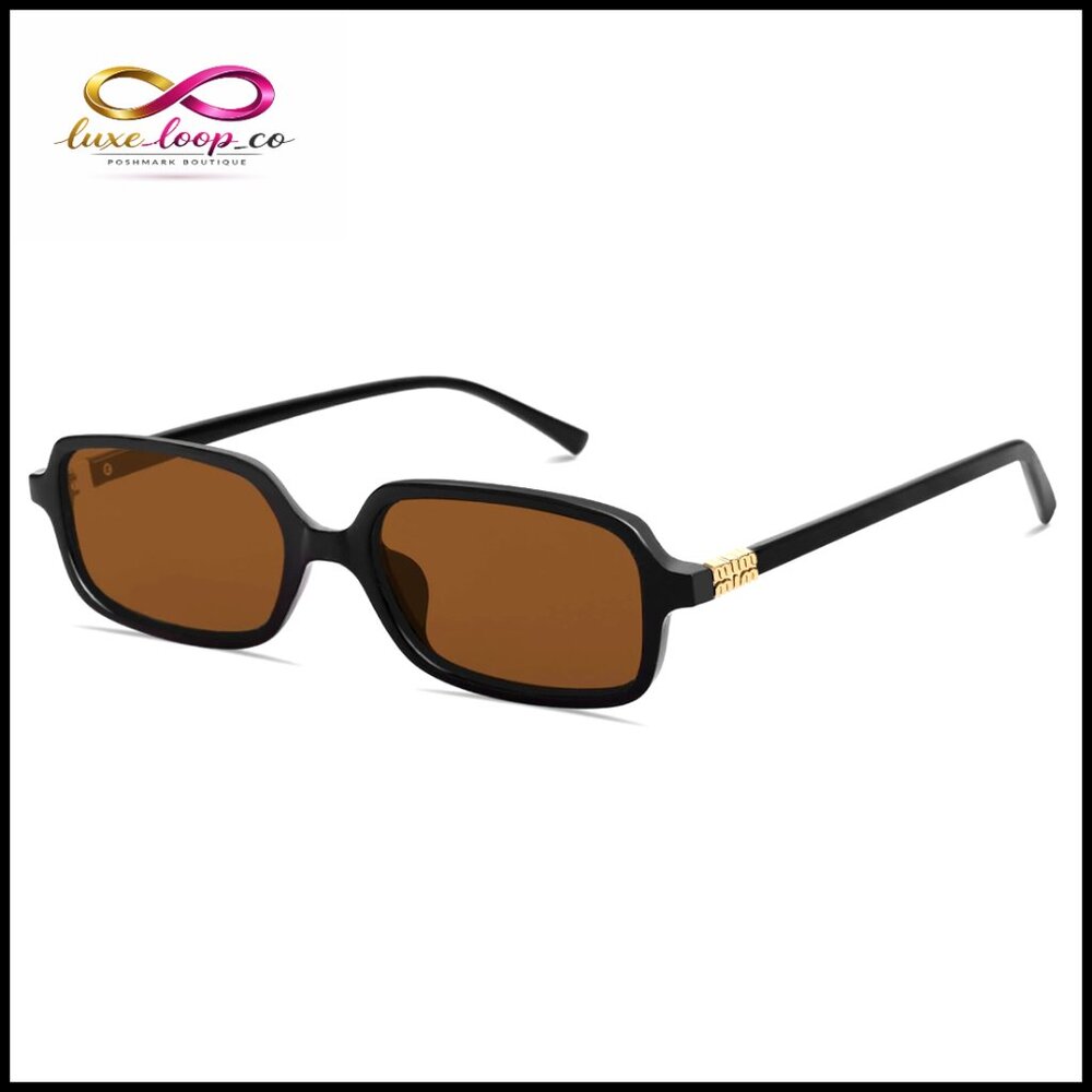 Retro 90s Small Rectangular Sunglasses Narrow Fra… - image 1